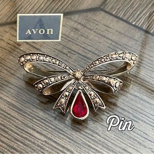 Vintage Avon Birthstone Bow Pin / Brooch - July  (Red) 1994
